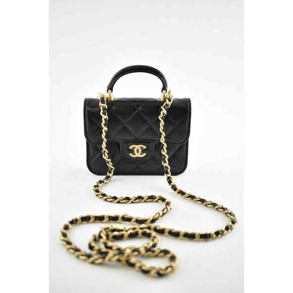 Chanel 21A Black Flap Coin Purse With Chain Gold Handle Shoulder Crossbody Bag - Picture 4 of 12